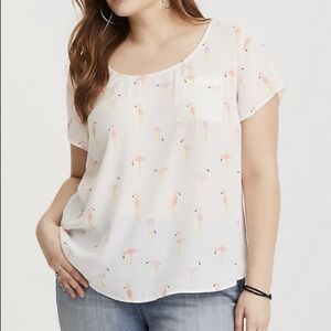 Torrid Abbey Pink Flamingo Georgette Button Back Blouse Size 3X Whimsy